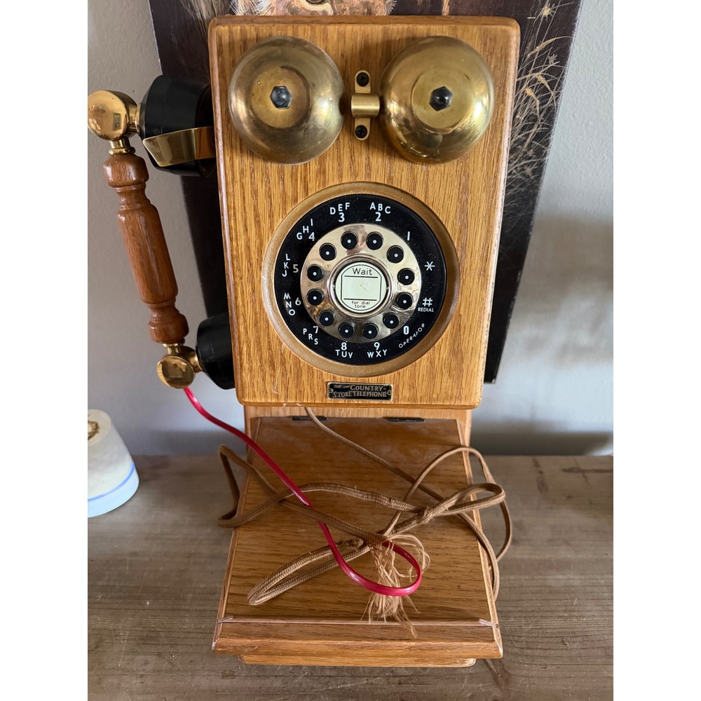 TT Systems The Country Store Telephone Vintage Oak Wood Wall Mount HAC WP-800